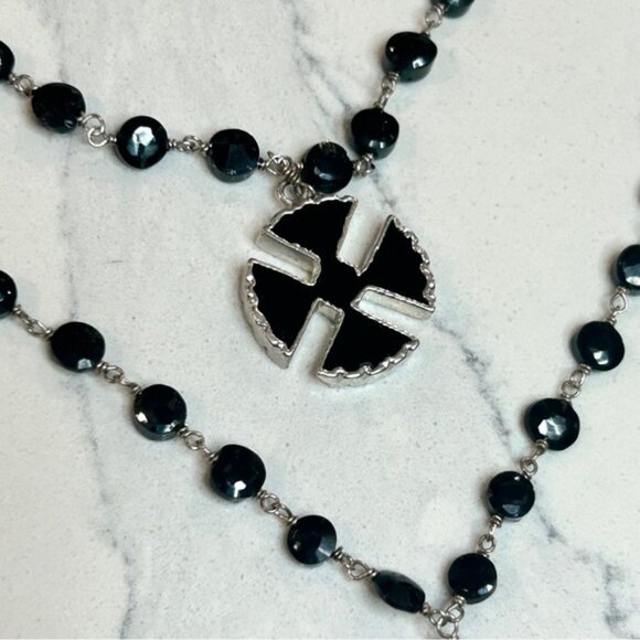 Whimsigoth Sterling Silver  Obsidian Bead Double Chain With Pendants Necklace - Picture 8 of 11